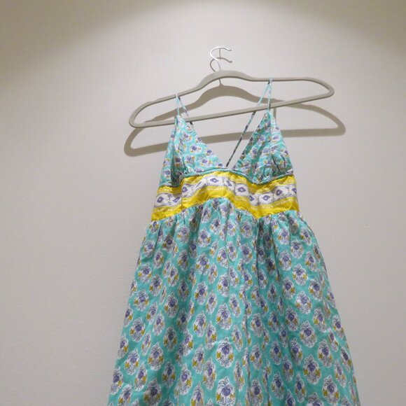 J. CREW V-Neck Criss-Cross Dress in Block Print Aqua Saffron Multi Boho Size S - Picture 8 of 15